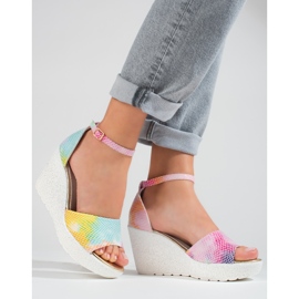 Sandálias de cunha alta de mulher Shelovet multicolorido 2