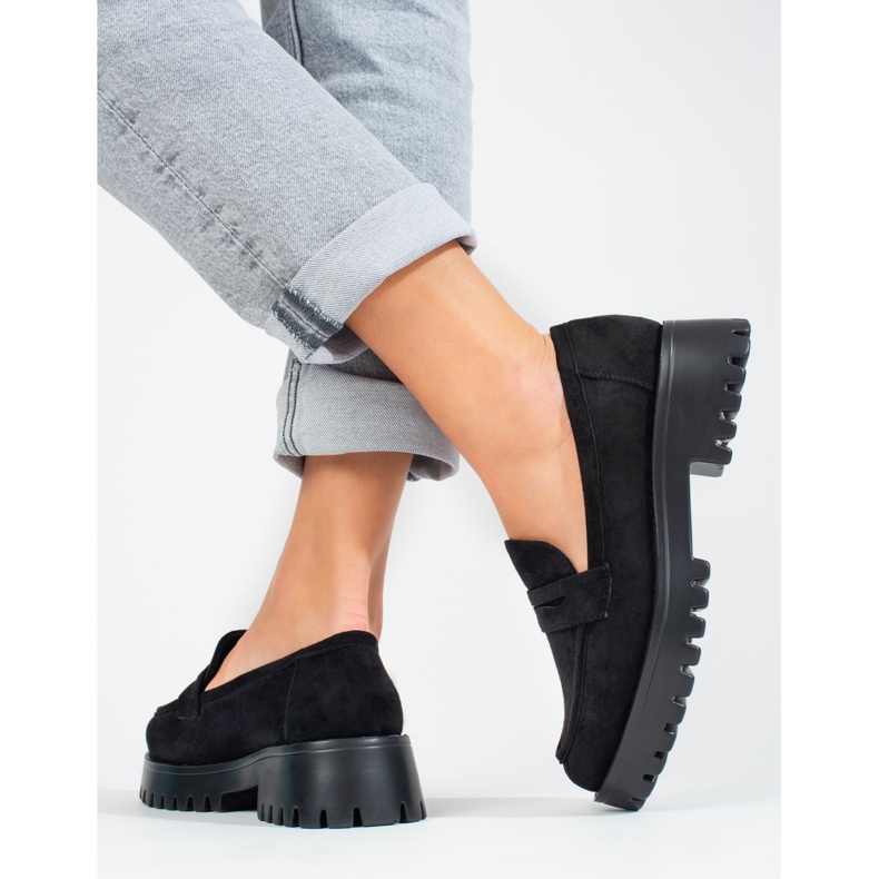Mocassins plataforma de mulher Shelovet camurça preto 2