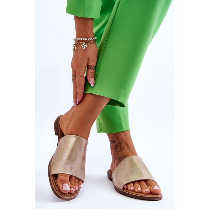 Abas de couro de couro feminino dourado 2