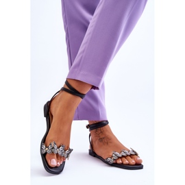 Sandálias Femininas Com Borboletas Decorativas Preto Jeane 2