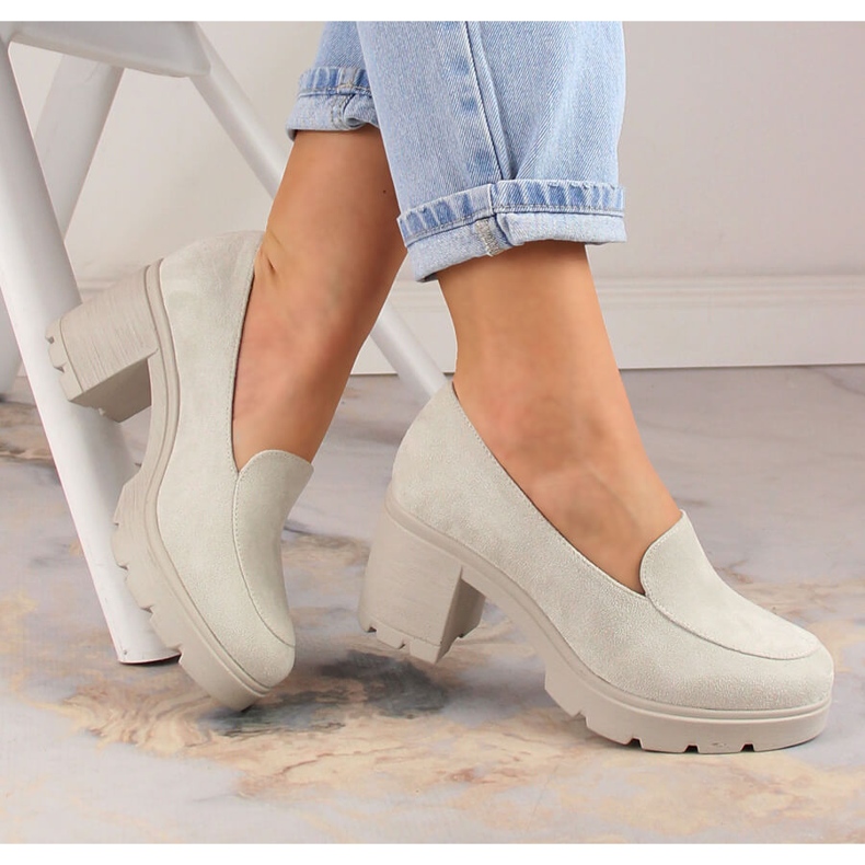 Salto alto de camurça feminino e sapatos de plataforma cinza Potocki SZ12040 bege 1