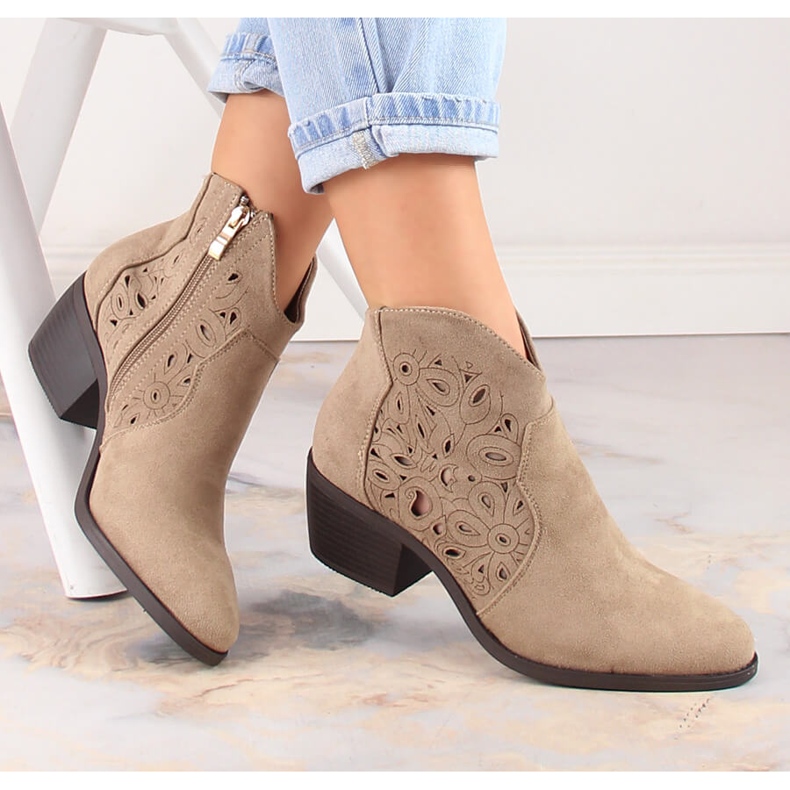 Botas femininas cowboy camurça bege Jezzi RMR1921-42 1