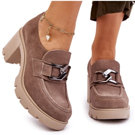 Lemar Brogues elegantes no calcanhar com decoração bege prata escura Harmell 1