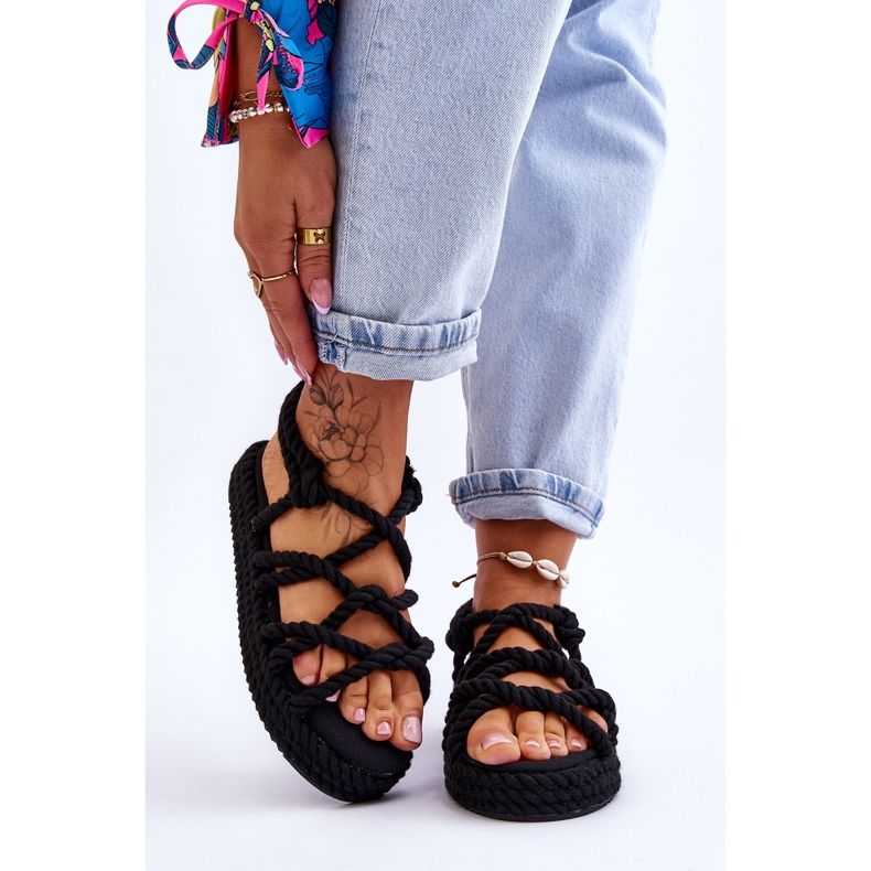 FG2 Sandálias femininas elegantes trançadas pretas Tiffanie preto 1