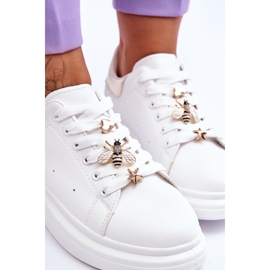 FG2 Sapatos esportivos femininos em plataforma maciça branca e dourada Chante branco 13