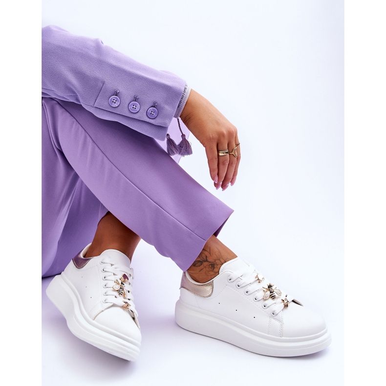 FG2 Sapatos esportivos femininos em plataforma maciça branca e dourada Chante branco 1