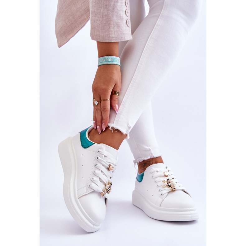 FG2 Sapatos esportivos femininos em plataforma maciça branco e verde Chante 2