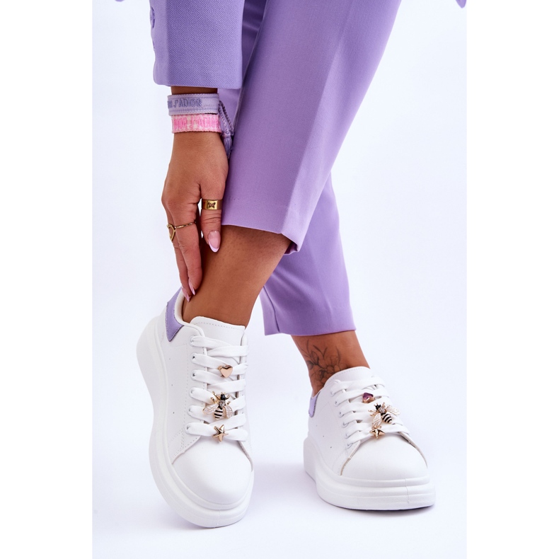 FG2 Sapatos esportivos femininos em uma plataforma grossa branco e roxo Chante 2