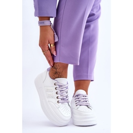 Tênis feminino elegante com plataforma branco-roxo Claribel 1 Tênis feminino elegante com plataforma branco-roxo Claribel 1