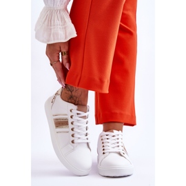 Tênis feminino de couro com tachas Dory branco e dourado 1