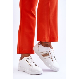 Tênis feminino de couro com tachas Dory branco e dourado 2