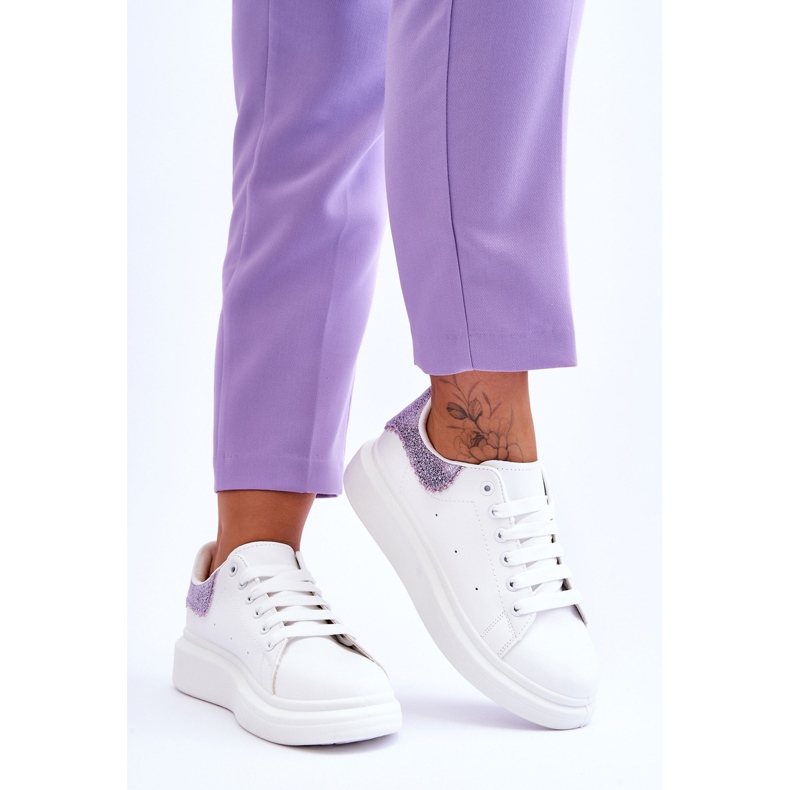 Sapatos esportivos femininos com padrão decorativo branco-roxo Delight 2