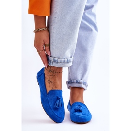 FB1 Mocassim clássico de camurça com franjas azul Averil 1