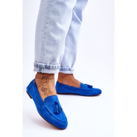 FB1 Mocassim clássico de camurça com franjas azul Averil 2