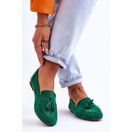 FB1 Mocassim clássico de camurça com franjas verde Averil 2