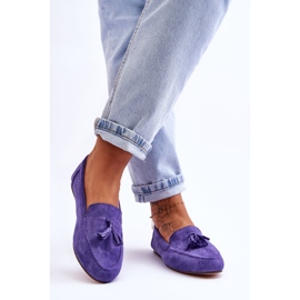FB1 Mocassins Clássicos de Camurça com Borlas Roxo Averil 2