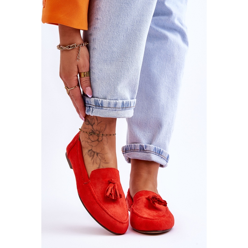 Mocassim Clássico de Camurça com Borlas Laranja Escuro Averil 1