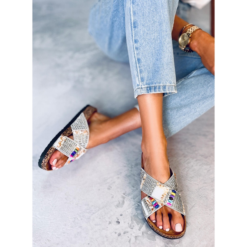 PA1 Rezai Slides de cortiça com contas brancas branco 2