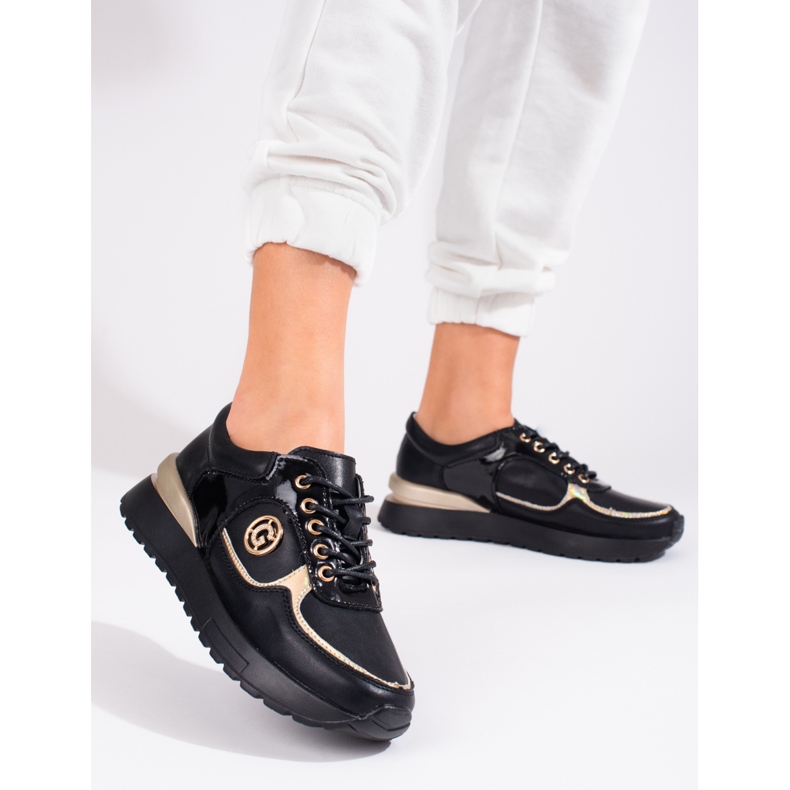 Sakers de pele de mulher Shelovet pretos 1