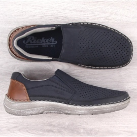 Confortável sapato slip-on azul marinho aberto para homem Rieker 03079-14 1