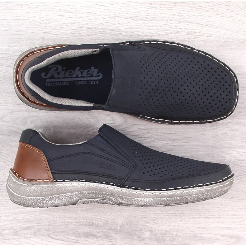 Confortável sapato slip-on azul marinho aberto para homem Rieker 03079-14 1