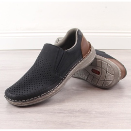 Confortável sapato slip-on azul marinho aberto para homem Rieker 03079-14 2
