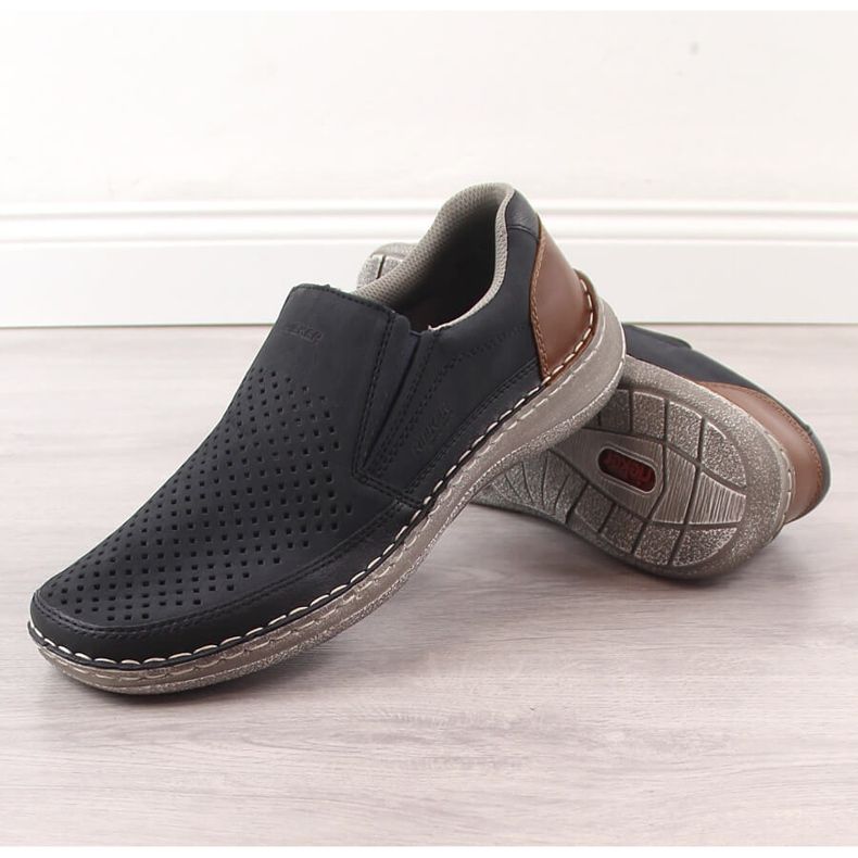 Confortável sapato slip-on azul marinho aberto para homem Rieker 03079-14 2