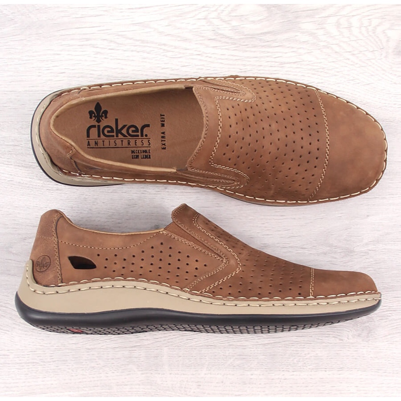 Rieker 05286-24 Sapato masculino de couro com recortes marrons marrom 2
