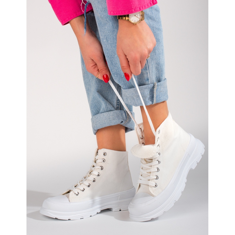 Tênis cano alto feminino de tecido Shelovet branco 1