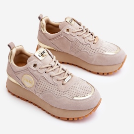 Sapatos esportivos femininos de plataforma de camurça GOE LL2N4001 bege marrom 1