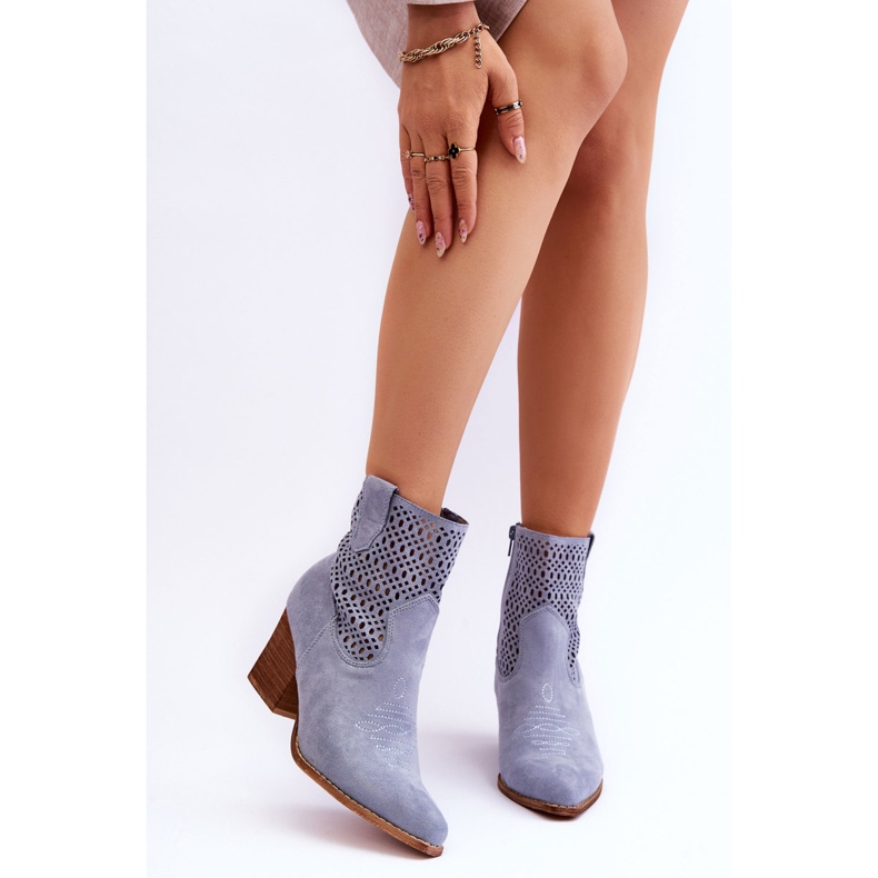FB1 Botas de caubói femininas de camurça azul claro Norvella 1