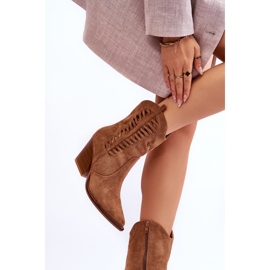 FB1 Botas femininas de camurça cowboy com zíper marrom Lanna 2