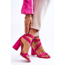 Sandálias femininas de salto alto de camurça fúcsia rosa 2