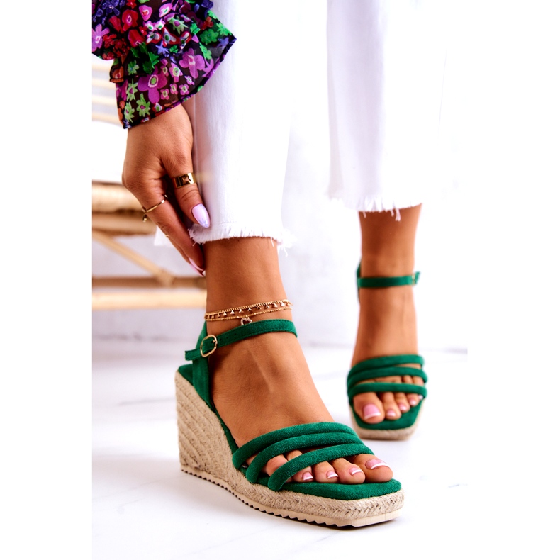 FJ1 Sandálias de cunha de camurça verde Louisiana 2