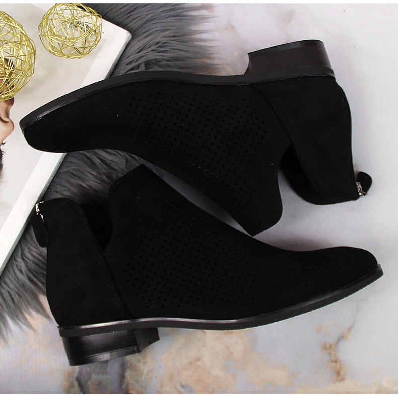 Botas de salto de camurça preta Vinceza com recortes preto 1