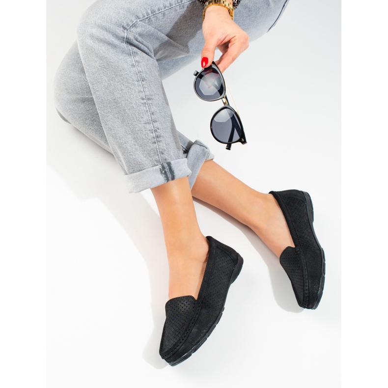 Mocassins de mulher Vinceza pretos em pele 1