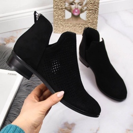 Botas de camurça pretas vazadas de mulher W Vinceza preto 1