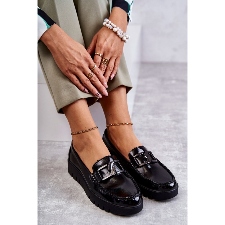 Sergio Leone Mocassins lacados na plataforma Kjersti preta preto 3