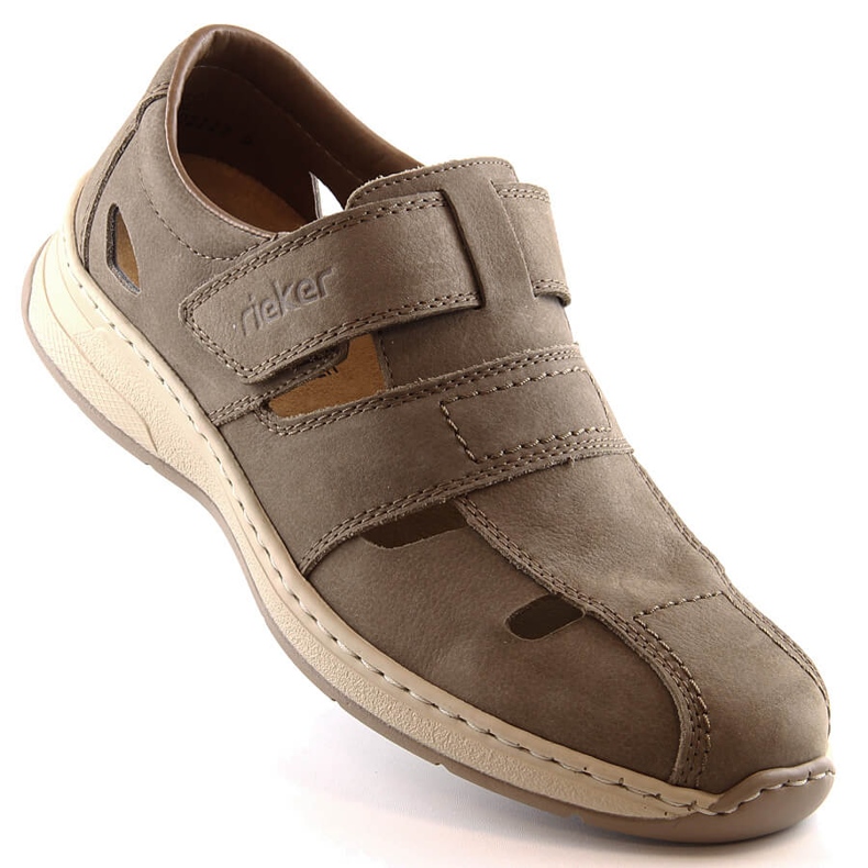 Rieker 14369-25 sapatos masculinos de couro marrom claro bege 1
