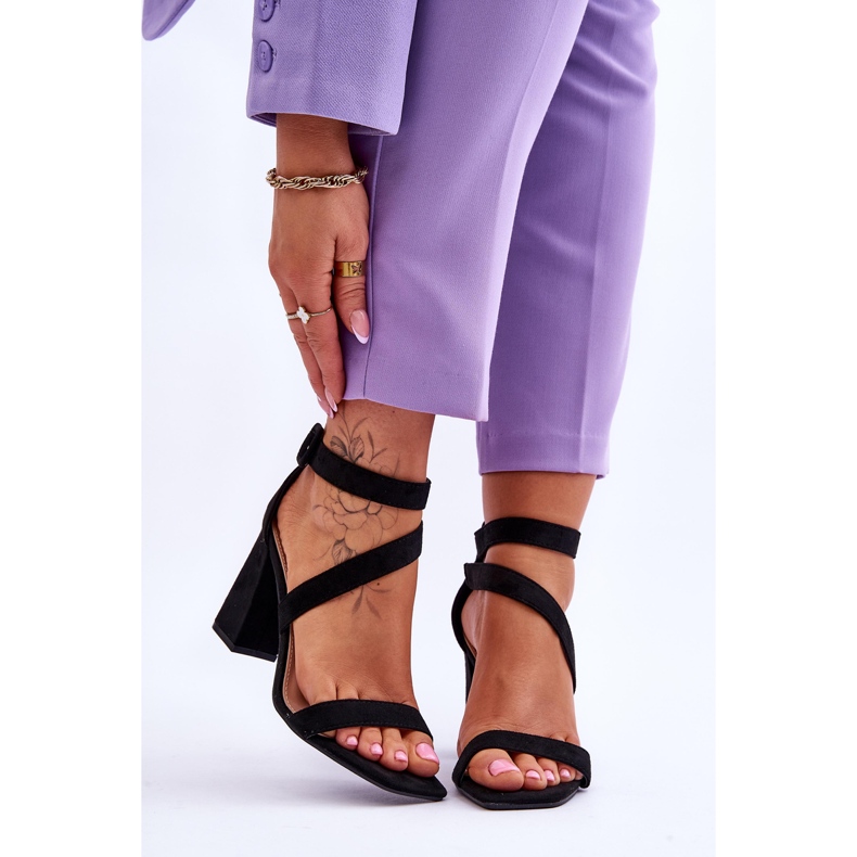 FB2 Sandálias femininas de salto alto de camurça pretas preto 1