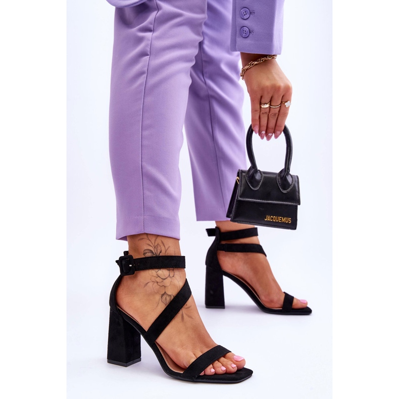 FB2 Sandálias femininas de salto alto de camurça pretas preto 2