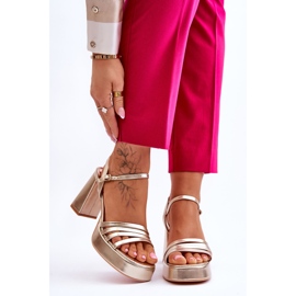 FB2 Salto feminino de couro e sandália plataforma Gold Verda dourado 1