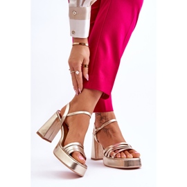 FB2 Salto feminino de couro e sandália plataforma Gold Verda dourado 2