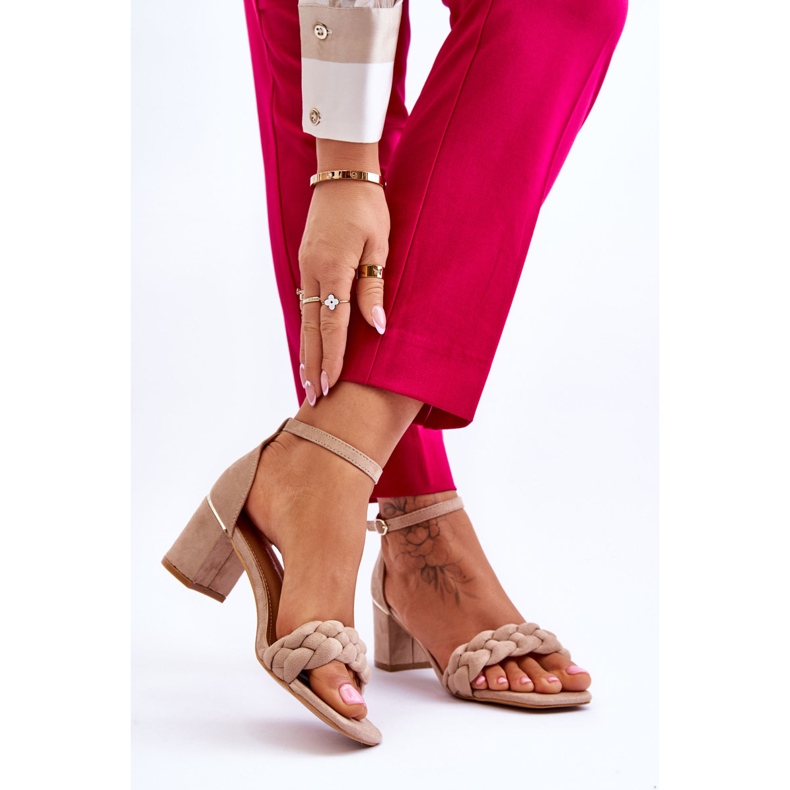 FB2 Sandálias de salto alto de camurça com tranças Azela decorativas bege castanho 2