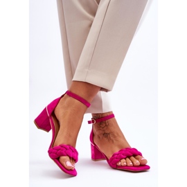 FB2 Sandálias de salto alto de camurça com tranças fúcsia decorativas Azela rosa 2