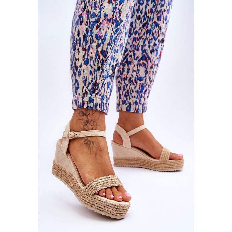 Sandálias Clássicas Femininas Cunha Bege Malmo castanho 2