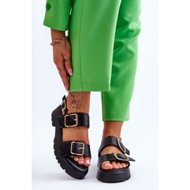 FB2 Sandália Confortável de Couro Preto Alayah 1