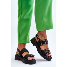 FB2 Sandália Confortável de Couro Preto Alayah 2