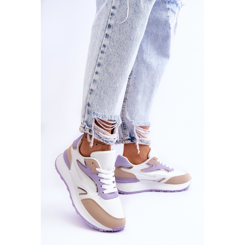 Sapatos esportivos femininos com plataforma branco-roxo Henley 1