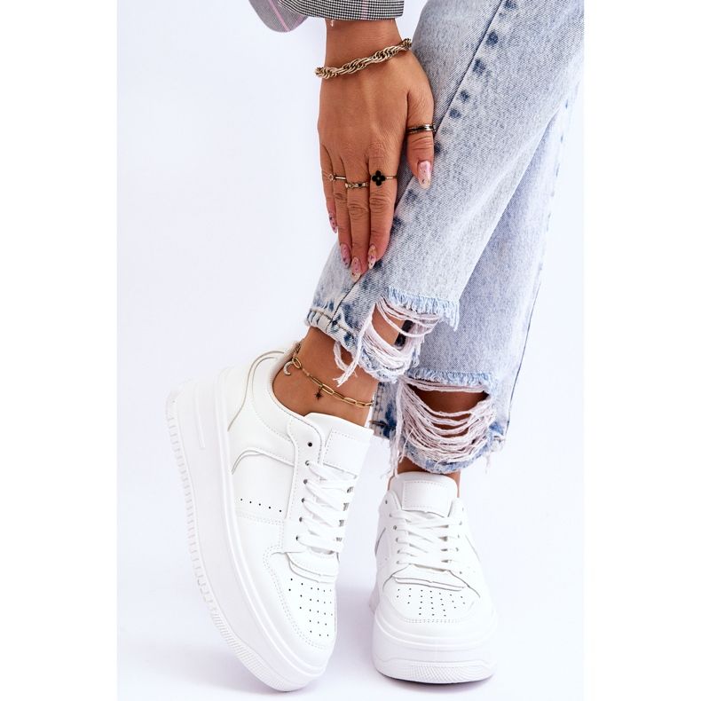 FB2 Tênis esportivo feminino branco Bexley com plataforma alta 1